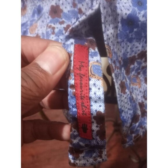 Visconti Black Men's Small S Blue Paisley Abstract Floral Print Button Shirt - Picture 4 of 12